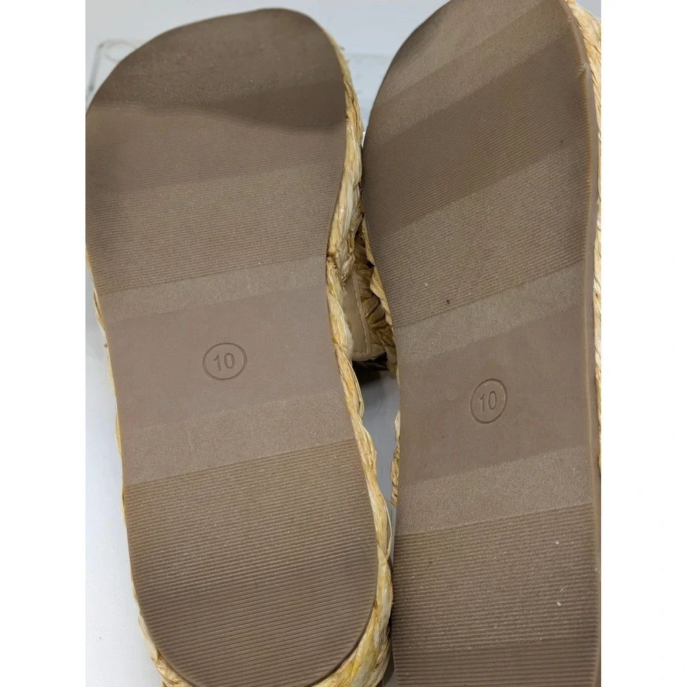A New Day Casey Raffia Platform Slide Sandals Beige Women's Size 10 NWT